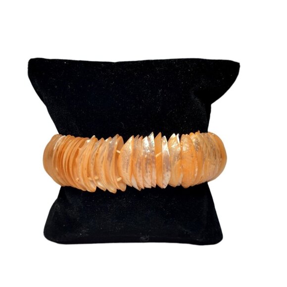 Stretch Bracelet Orange Salmon Colored Chips Iridescent Tropical Beach Vacation - Picture 5 of 6